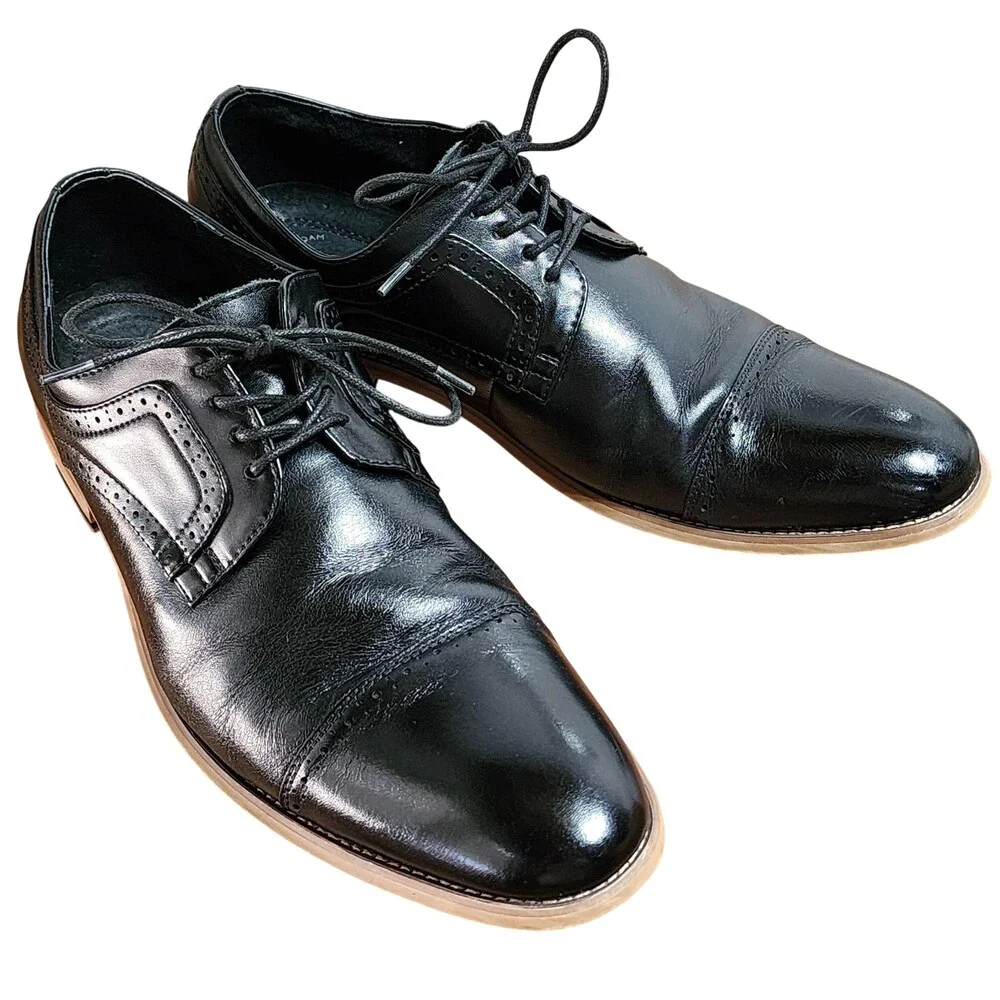 Stacy Adams Dress Shoes Mens Size 11 Black Leather Cap Toe Derby Memory Foam